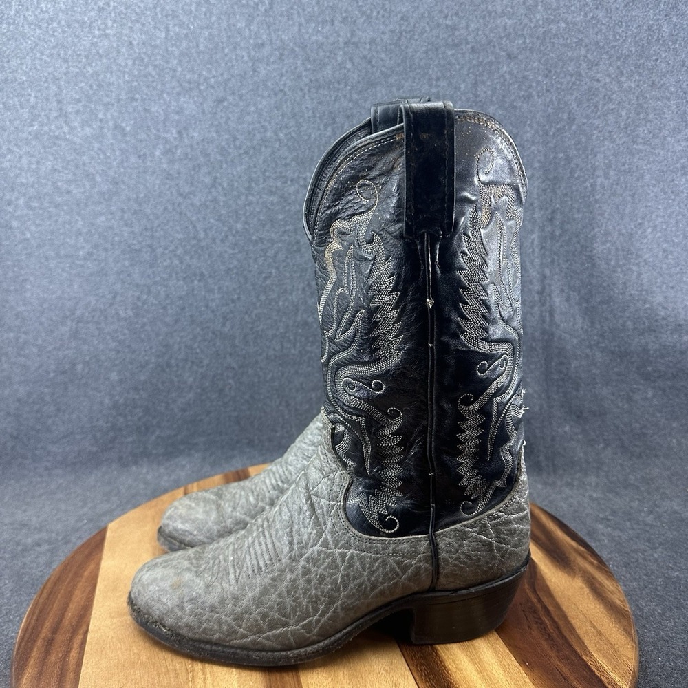 Vintage Dan Post Cowboy Boots 8EW Exotic Safari Print Bullhide Cow Leather Gray - Picture 6 of 16